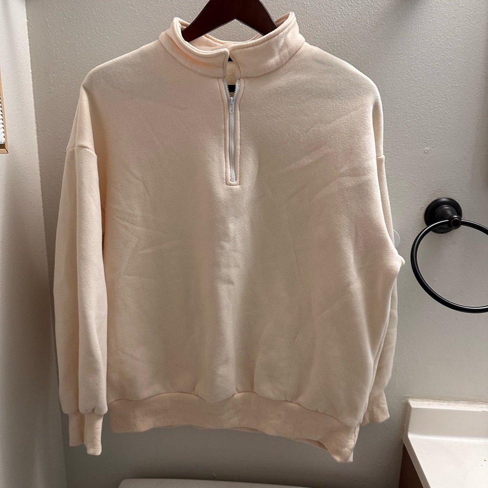Men's Cream Half-Zip Fleece Pullover Sweater